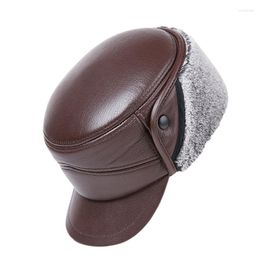 Berets Winter Hats For Men Top Quality Genuine Leather Military Hat Middle Aged Old Age Ear Protection Cap Sheepskin Army