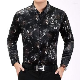 Men's Casual Shirts Creative 3d Dark Floral Pattern Printing Fashion Long-sleeved Shirt Autumn 2022 Quality Gold Velvet Soft Luxury Men