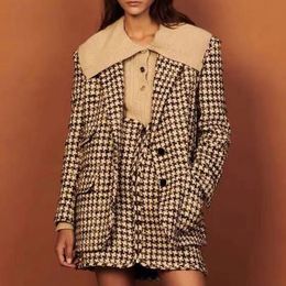 BS157 Women's Suits & Blazers Autumn and Winter New Women Coat Tweed Houndstooth Commuter Two-button Blazer occasions Dating office friends party