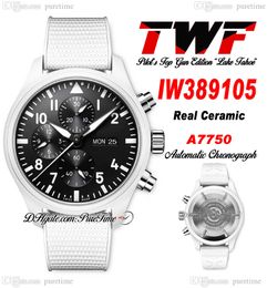 W389105 White Ceramic A7750 Automatic Chronograph Mens Watch TWF Lake Tahoe Woodland Black Dial Day Date Rubber Strap Gun Super Edition Watches Puretime z10