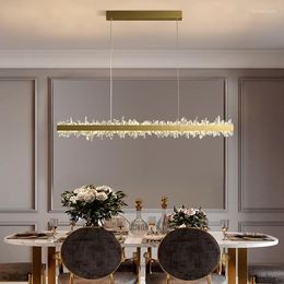 Pendant Lamps Natural Crystal Dining Room Chandelier Modern Luxury Long Table Lamp Simple Bar Design Living Light