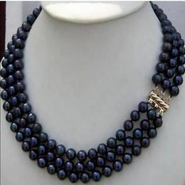 3 strands 8x9mm black pearl necklace Freshwater PEARL Women Jewelry17-19"