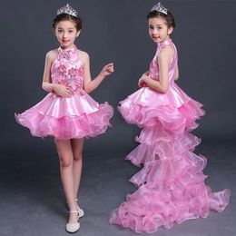 Lovely Lace Flower Girl Bows Children's First Communion Dress Princess Formal Tulle Ball Gown Wedding Party Birthday Christmas Dresses 403