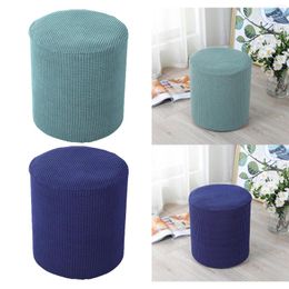 Chair Covers 2x Round Ottoman Slipcover Footstool Protector Stool Stretch With Elastic Bottom Textured Checked Fabric