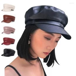 Berets PU Leather Women Beret Hat Fashion Street French Artist Warm Beanie Cap Autumn Winter Retro Solid Colour Black