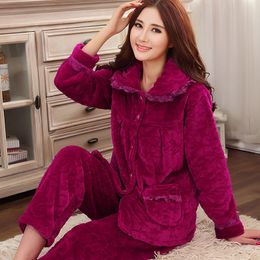 Women's Sleepwear Winter Thick Flannel Women Pyjamas Sets Velvet Autumn Warm Female Pyjamas Homewear Home Suit 221124