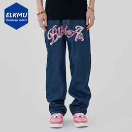 Men's Jeans Embroidery Hip Hop Baggy Men Harajuku Streetwear Loose Blue Denim Pants Oversized Casual Straight 221124