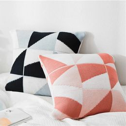 Pillow Knitted Cover Pink Blue Geometric Trinagle Case 45cm Soft Home Decoration For Nursery Room Bed