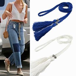 Belts 6 Colours Cotton Colourful Knitted Waistbands Tassel Pendant Leisure Classic Chain Dress Jeans Accessories Women Girls 160CM