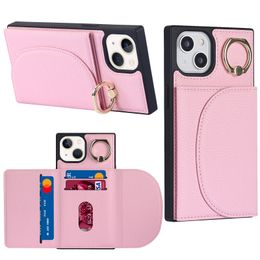 For iPhone 14 Pro Max Cases Shockproof PU Leather Card Slots Holder Wallet Cover For iPhone14 Rotating Ring Kickstand Phone Funda