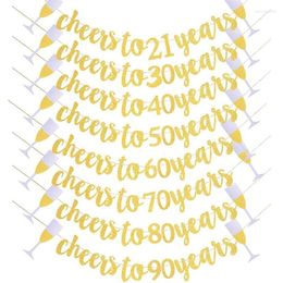 Party Decoration Sparkly Champagne Glasses Gold Cheers To 21 30 40 50 60 Years Banner For Women Birthday Anniversary Decorations Supplies