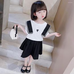 Clothing Sets Girls Tshirt Skirt Tracksuits For Heart Pattern Girl Outfit Casual Style Kids Tracksuit