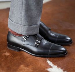 Gentlemen Genuine Leather Shoes Men Monk Strap Shoe British Style Formal Suit Dress Shoes