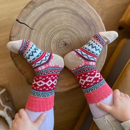 Socks Hosiery 5Pairslot Witner Thick Warm Wool Women Vintage Christmas Colourful Gift Free size YM7020 221124