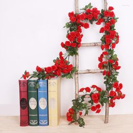 Decorative Flowers 1.8m 68 Heads Artificial Flower Silk Rose Vine Leaf Garland Wall Wedding Decoration Fake Garden Deor