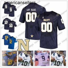 Custom Midshipmen 2019 College Football White Royal Blue Angels 9 Zach Abey 10 Malcolm Perry Staubach 6 Perry Olsen Men Youth Jersey