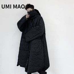 Mens Down Parkas UMI MAO Yamamoto Dark Thin Section Highgrade Black Midlength Diamond Style Trench Coat Plus Collar Long Femme 221128