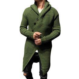Men's Sweaters Men Sweater Hooded Knitting Cardigan Long Design 2022 Autumn Fashion Outwear Knitted Solid Color
