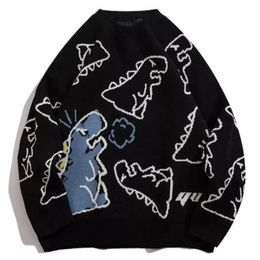 2023 Sweater Men Harajuku Fashion Knitted Hip Hop Streetwear Dinosaur Cartoon Pullover Oversize Casual Couple ONeck Vintage Sweaters 220815