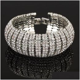 Charm Bracelets Luxury Crystal Bracelets For Women Gold Sier Colour Bracelet Bangles Femme Bridal Wedding Jewellery Accessories Drop Del Dh0R7