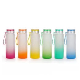 Water Bottles 500Ml Sublimation Glass Water Bottle 17Oz Gradient Colours Frosted Glasses Bottles Outdoor Sports Carrying Drinking Tum Dhvwu
