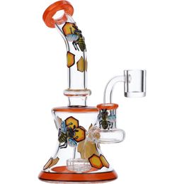 7 Inch Bee Styles Hookahs Straight Tube Mini Water Pipes Small Oil Dab Rigs 14mm Joint Glass Beaker Bongs With Bowl