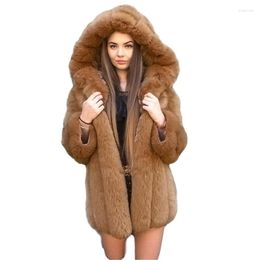 Women's Fur Winter Faux Coat Women Solid Hooded Collar Jacket Thick Warm Long Fashion Plush Fluffy