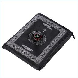 Carpets Portable Fashion Carpets Woollen Blanket 210D Waterproof Cloth Travel Compass Blankets Pocket Prayer Mat 4 4Yq J2 Drop Deliv Dh17J