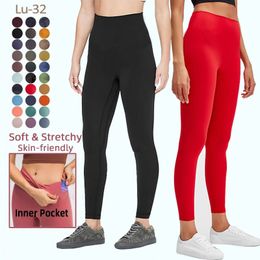 Lycra tyg Enfärgad Kvinnor yoga byxor Hög midja Sport Gym Bär Leggings Elastisk Fitness Dam Utomhus Sport Byxor Med Fickor