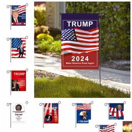 Banner Flags 30X45Cm Trump Garden Flag 2024 New Design Amercia President Campaign Banners Make America Great Again Polyester Flags D Dhr1W