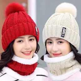 Autumn and Winter Ladies Knitted Hat With Velvet Thickened Wool Cap Plus Scarf DH-RL040