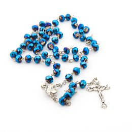 New in Cross Pendant Necklace Virgin Holy Christ Rosary Necklaces for Women Men Jesus Crystal Beaded Catholic Prayer Jewelry Rosaries Christian Religious Girts