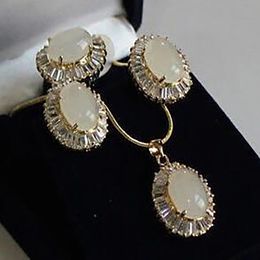 charming Individual White Jade Pendant Necklace Ring Earring set