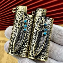 Latest Smoking Metal Replaceable Inside Lighter Case Sheath Casing Shell Protection Sleeve Portable Pendant Ring Inlay Feather Dry Herb Tobacco Cigarette Holder