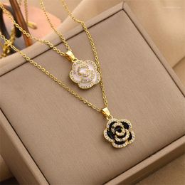 Pendant Necklaces Shiny Flower Necklace For Women Trendy Camellia Rhinestone Design Alloy Chain Jewelry Gifts 2022