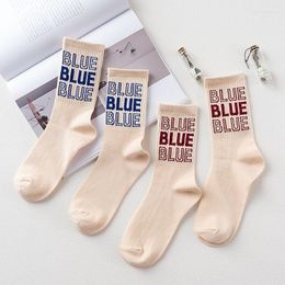 Men's Socks Fashion Style Men And WomenTide Autumn Letters Blue Cotton Hip Hop Street Sports Neutral Basic