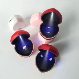 Jewelry Pouches Unique Heart Shape LED Light Ring Box Luxury Pendant Double Packaging Case