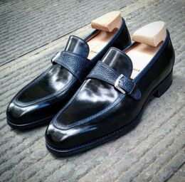 Handmade Buckle Loafers Gentlemen Wedding Dress Shoes Genuine Leather Mens Oxfords