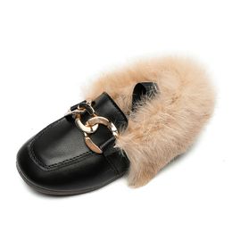 Sneakers JGVIKOTO Brand Autumn Winter Girls Shoes Warm Cotton Plush Fluffy Fur Kids Loafers With Metal Chain Boys Flats Children 221125