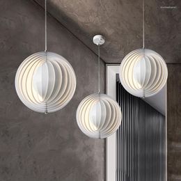 Pendant Lamps Modern LED Lights With White Metal Lampshade For Dining Room Creative Adjustable E27 Round Hanging Lamp