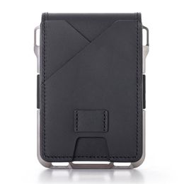 metal banks UK - Fashion Rfid Aluminium Metal Genuine Leather Bifold Wallets for Men Women ID Bank Card Holder Slim Front Pocket Wallet Card Case298B