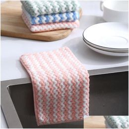 Cleaning Cloths Coral Veet Stripe Towels Kitchen Home Cleaning Tools Mti Color Dish Dishes Table Wash Accessories Towel Waters Sucki Dh6Tl