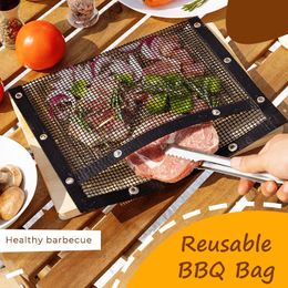 BBQ Tools Accessories Grill Mesh Bag Reusable Non-Stick Mat Picnic Camping Kitchen Baking ing Pad Pouch bbq 221128