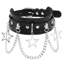 Sexy Costumes Pentacle Pendant Chain Clavicle Chain Choker Neck Cover Personality Exaggerated PU Leather Necklace Collar