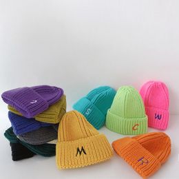 Caps Hats Autumn Winter Kids Boys Girls Knitted Soft Thickening Warm Letter Pattern Casual Children 221125