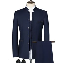 Men's Suits Blazers Fashion Casual Boutique White Stand Up Collar Chinese Style 3 Pcs Suit Set Slim Fit Jacket Coat Pants Vest 221128