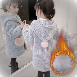 Coat Girls Woollen 4 7 9 12 14 Years old Childrens Clothing Cotton Warm Outwear Winter Chickening Trench Snow Wear s 221125