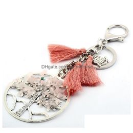 Key Rings Selling Natural Gravel Tassel Keychains Pendant Key Ring Jewelry For Party Gift Ship Drop Delivery Dhvki