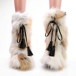 Tassel Strap Furry Boots Flat Sole Thick Bottom Women's Furry Fashionable Slip-on Boot