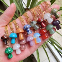 Healing Natural Crystal Pendant Necklace Lovely Mushroom Charm Carnelian Opal Pink Purple Necklace Fashion Women Jewellery